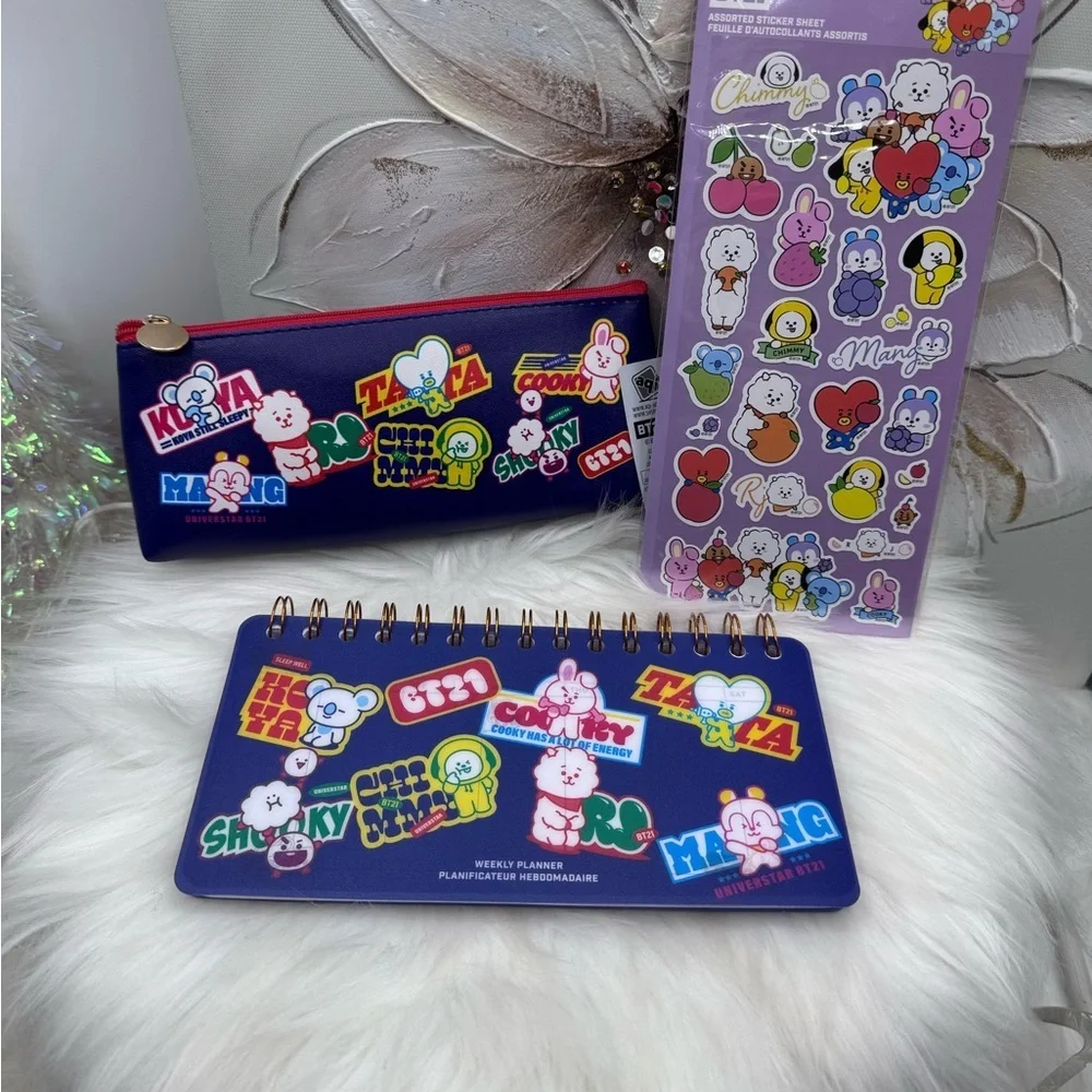 BT21 BTS Weekly Planner, BT21 Pen Case, Stickers set Stationary Bundle